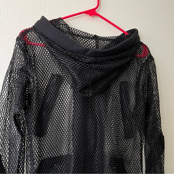 Vintage Y2K Goth Hot Topic Serious Brand Black Fishnet Hooded Jacket - Rare! HTF - Picture 9 of 10